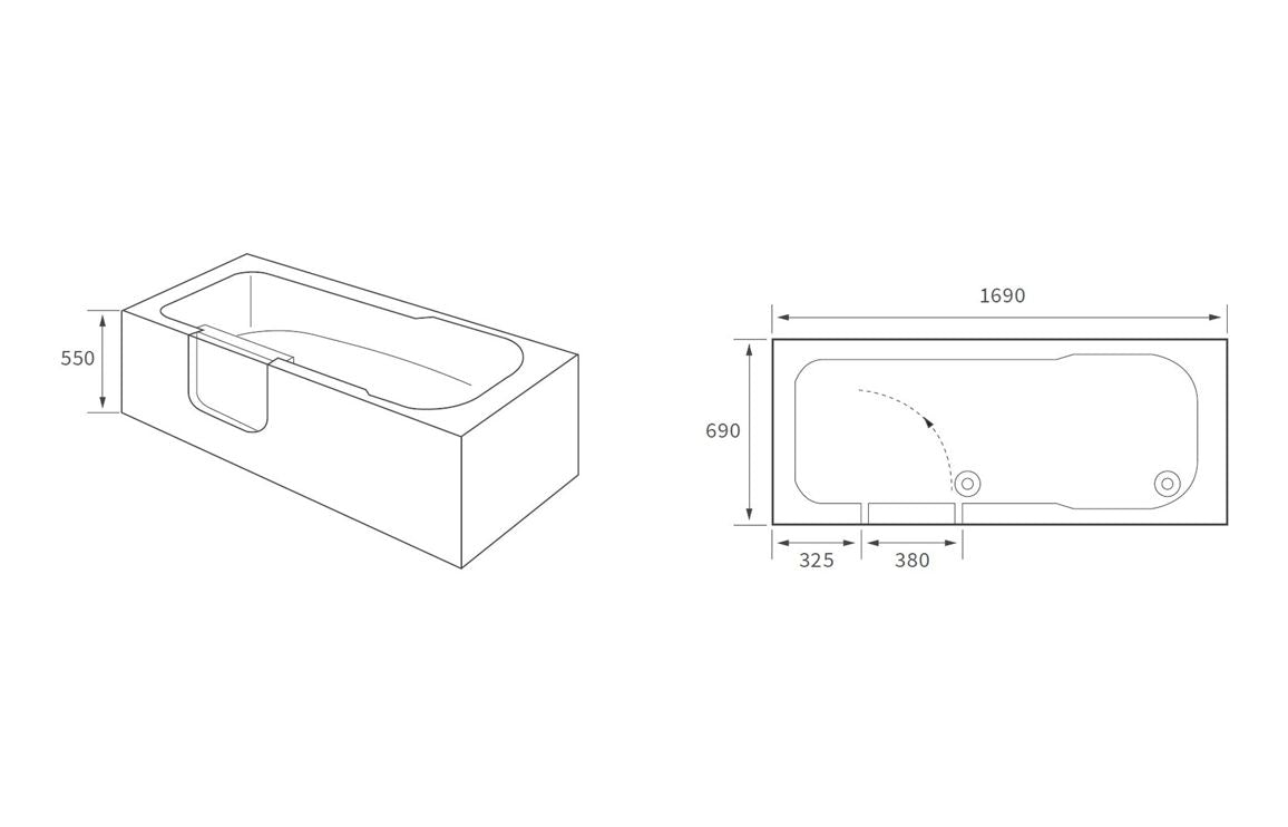 Easy Access 1690x690x550mm 0TH Bath L/H or R/H