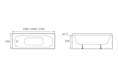 Steel Single End 1500x700x500mm 2TH Bath W/Legs DIBRP2028