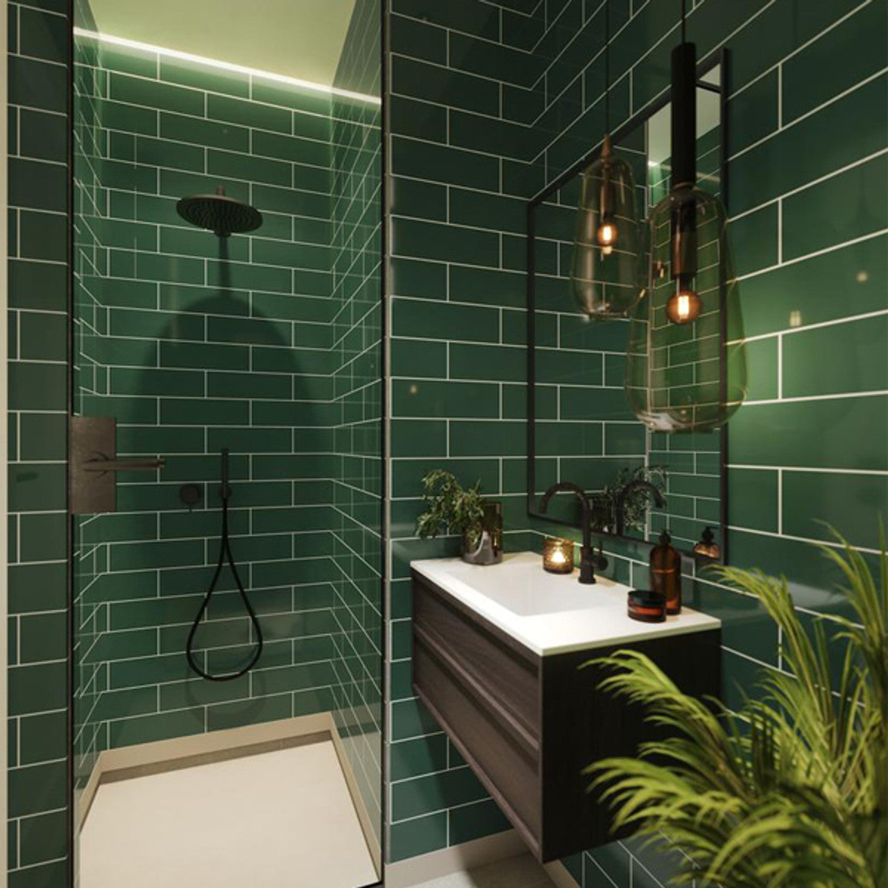 Fibo Urban Metro Bottle Green Shower Panel Metro Brick