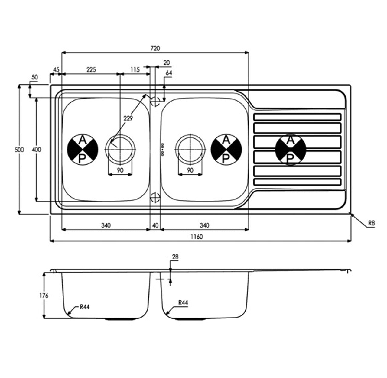 Abode AW5060 Connekt Double Bowl Stainless Steel Sink 2.0