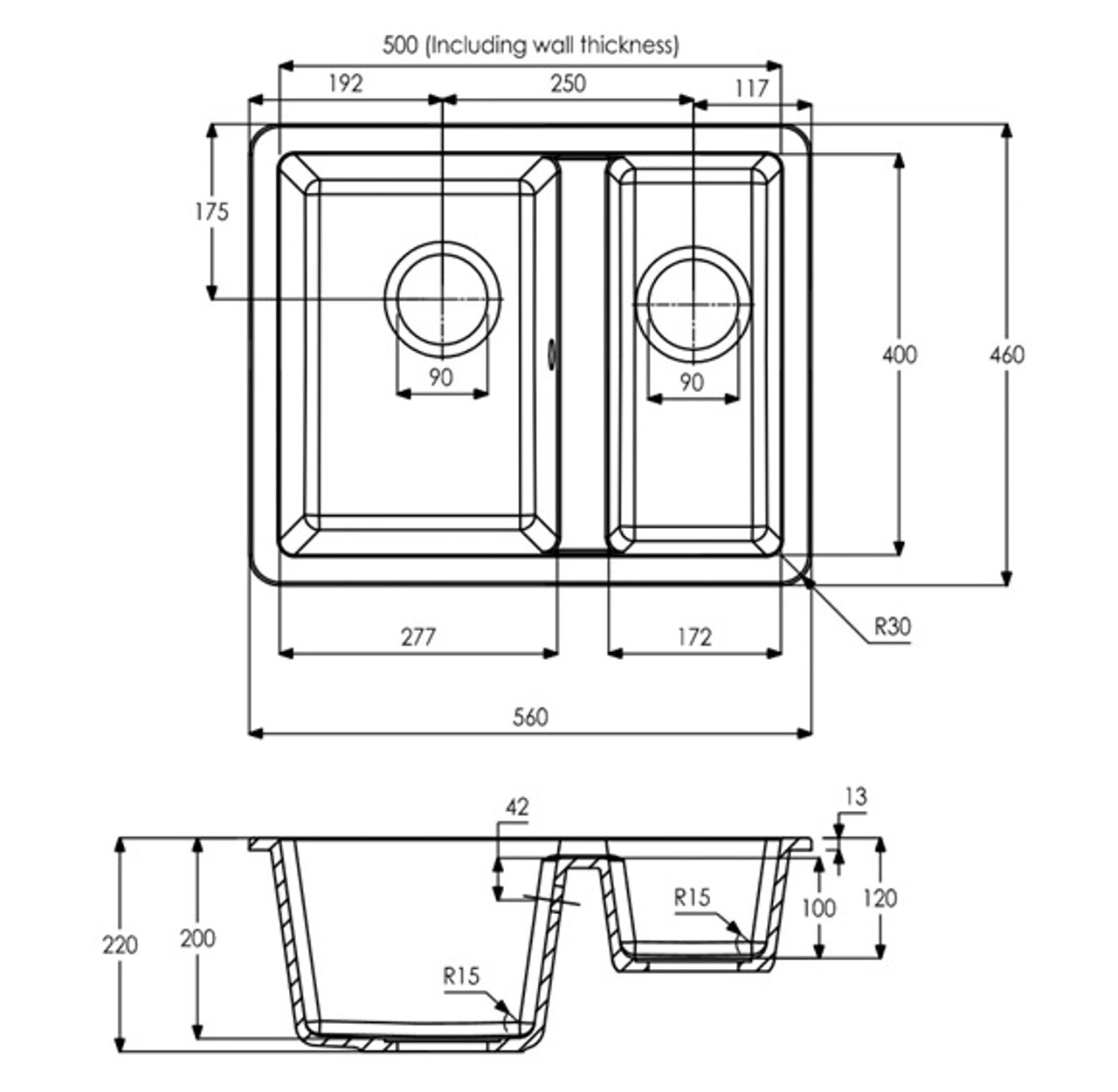 Abode MATRIX SQGR15 1.5 Bowl Granite Sink White