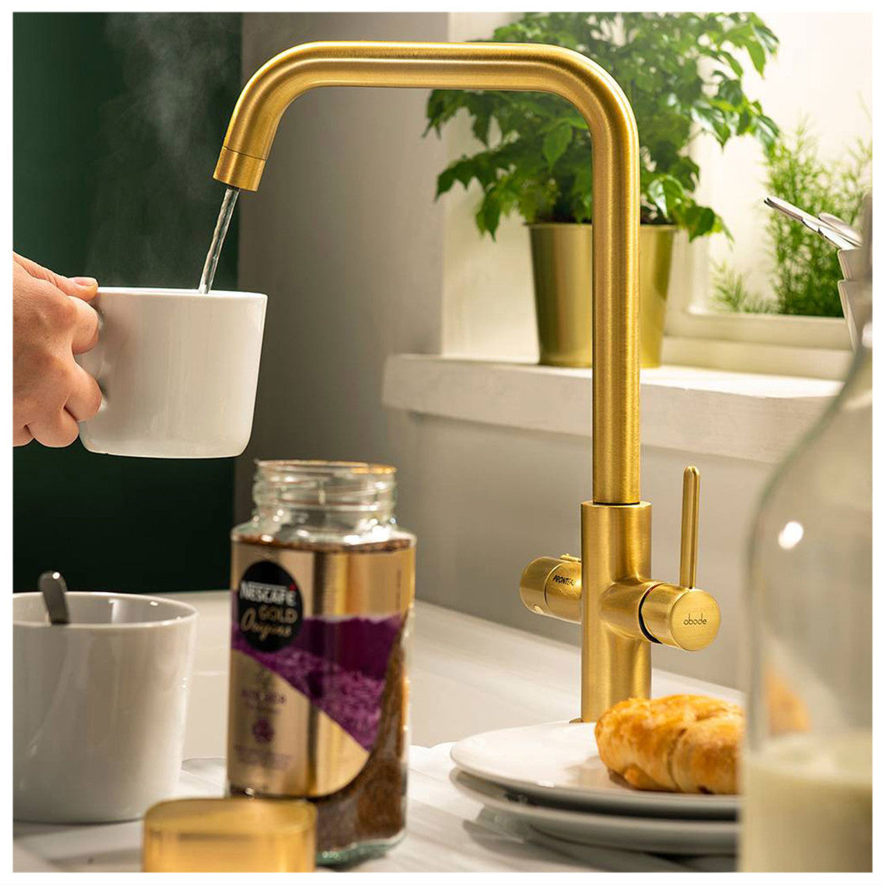 Abode Pronteau Prothia 3 in 1 Monobloc Quad Kitchen Tap - WRAS Approved Brushed Brass