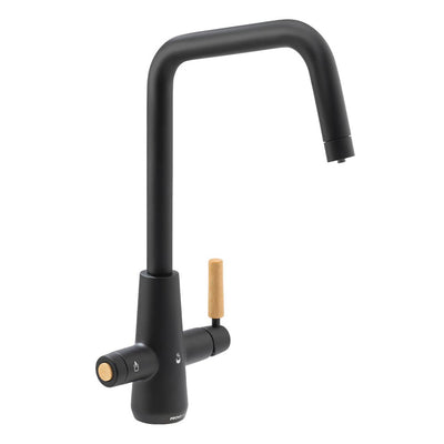 Abode Pronteau Scandi-E 4 in 1 Hot & Filtered Kitchen Tap Wood Handle Black