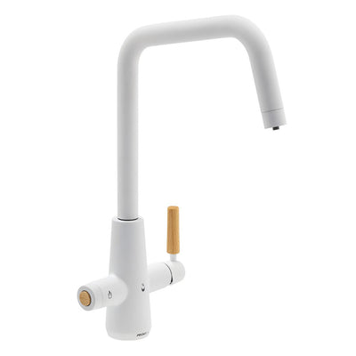 Abode Pronteau Scandi-E 4 in 1 Hot & Filtered Kitchen Tap Wood Handle Matt White