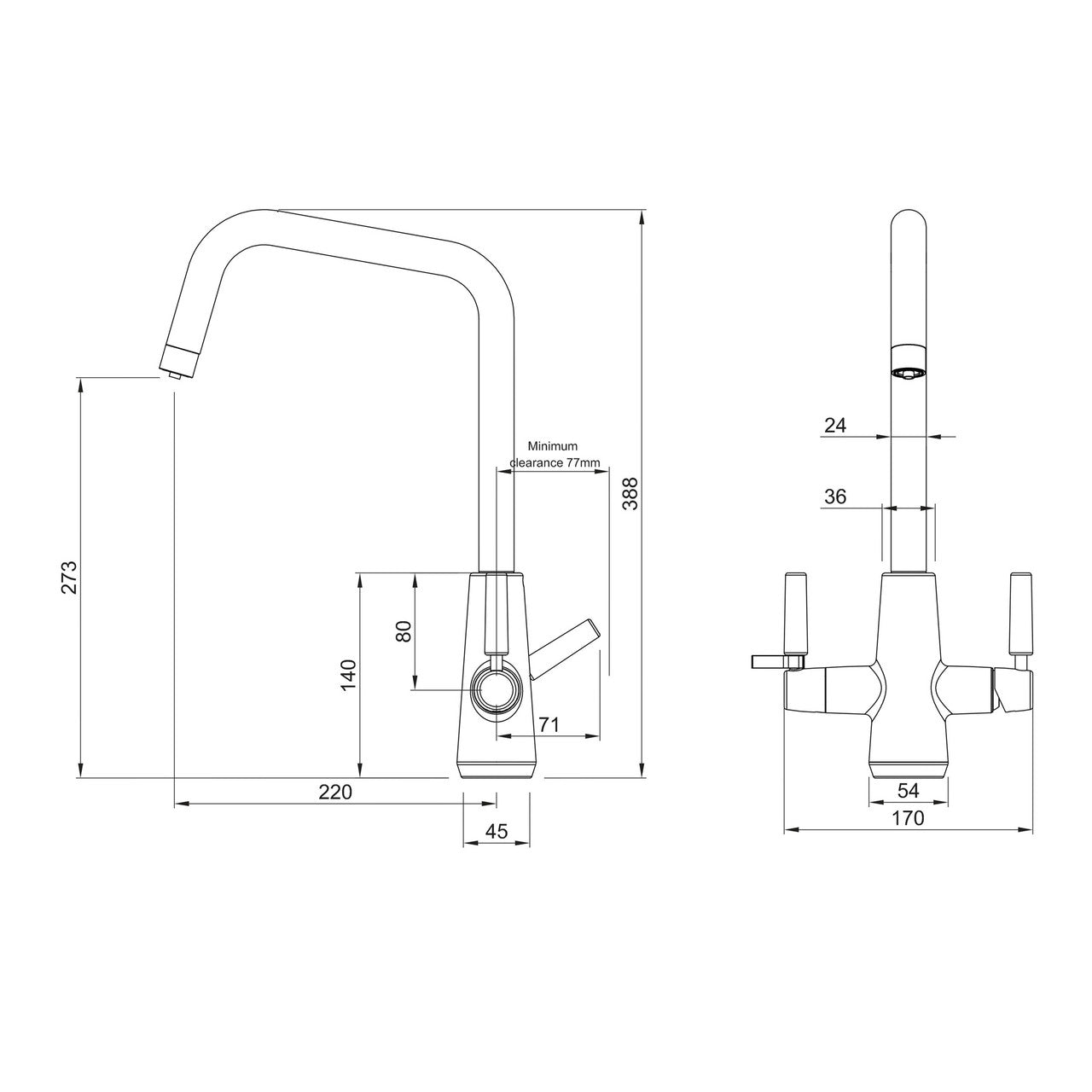 Abode Pronteau Scandi-X 4 in 1 Hot & Filtered Kitchen Tap Wood Handles Matt Grey