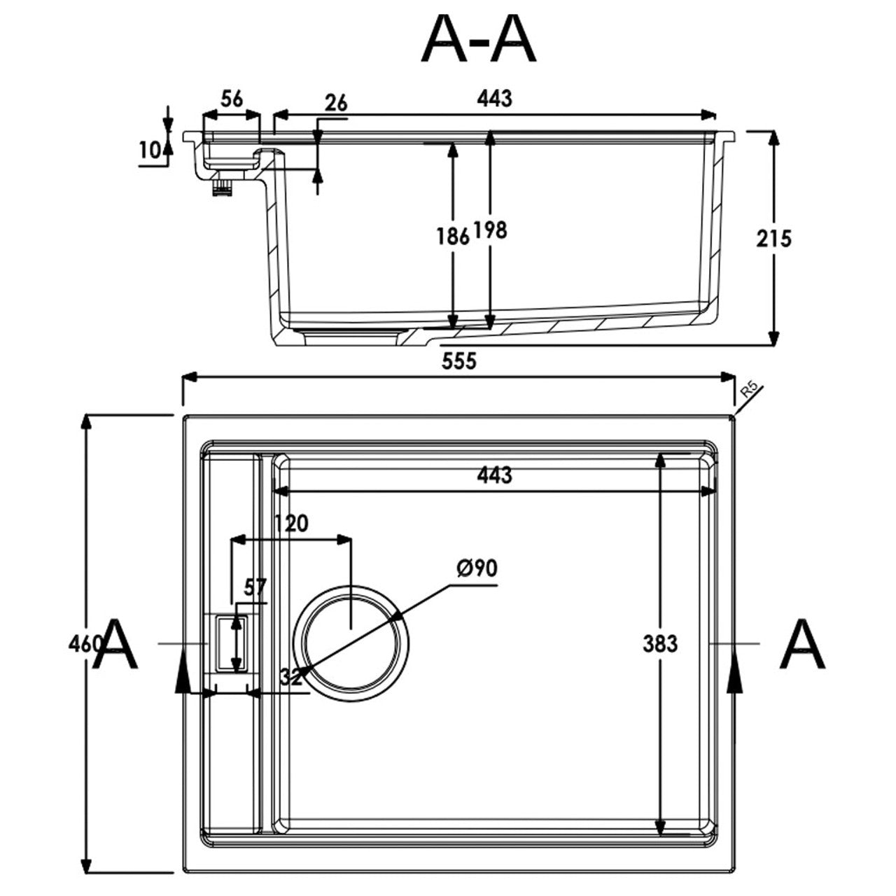 Abode Synchronist Large 1.25 Bowl Kitchen Sink Inset / Undermount Black