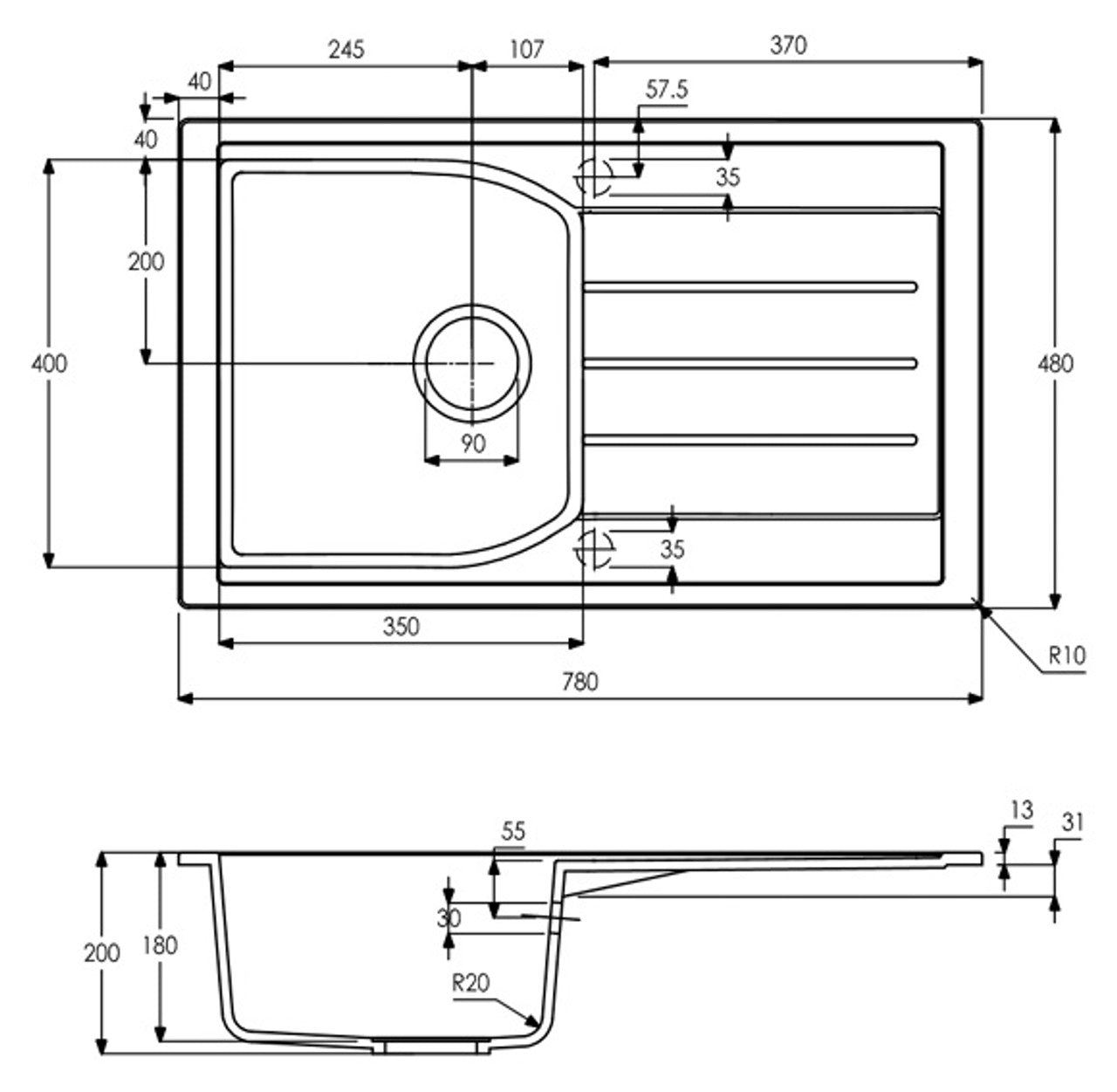 Abode ORIEL 1.0 Bowl Inset Granite Sink White