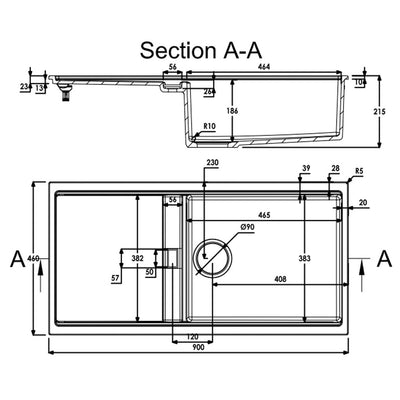 Abode Synchronist Large 1.25 Bowl Kitchen Sink with Drainer Grey