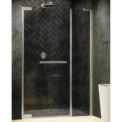 Novellini N180 G+F Hinged Shower Door with Inline Fixed Panel - Brushed Bronze