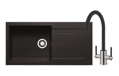 Prima+ Granite 1B Inset Sink & Swan Neck Mixer Tap Pack - Black PPR8051