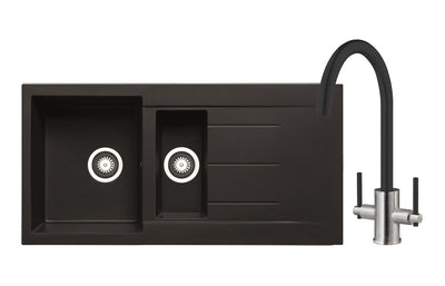 Prima+ Granite 1.5B Inset Sink & Swan Neck Mixer Tap Pack - Black PPR8052