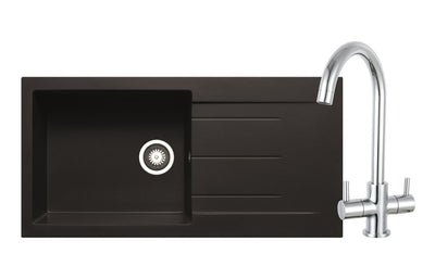 Prima+ Granite 1B Inset Sink & Staten Tap Pack - Black PPR8055