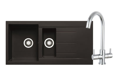 Prima+ Granite 1.5B Inset Sink & Staten Tap Pack - Black PPR8056