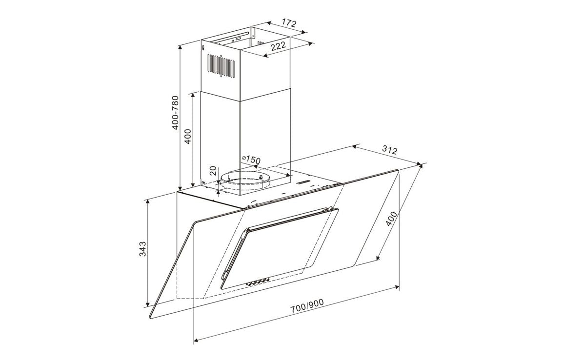 Prima 90cm Angled Chimney Hood - PRAE0036