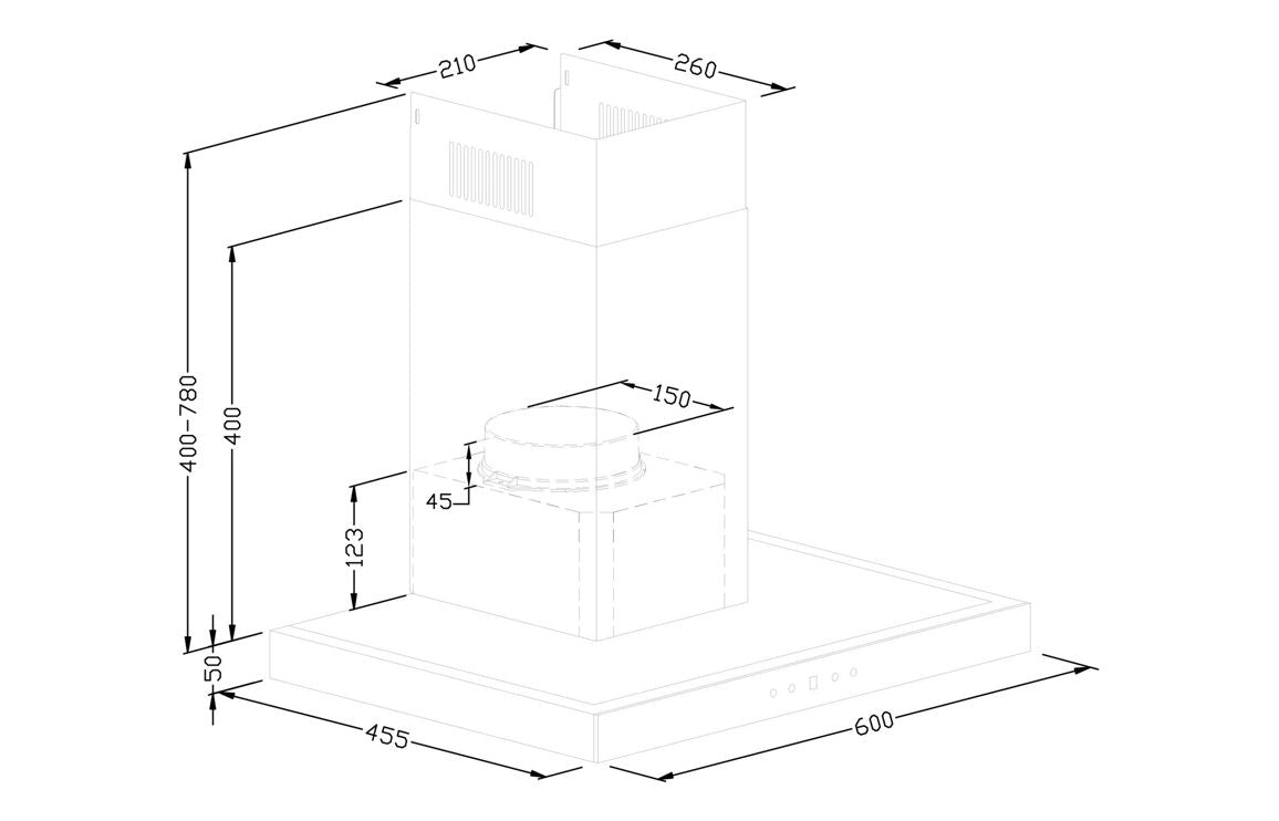Prima PRCH031 60cm Box Chimney Hood - Black & St/Steel PRCH031