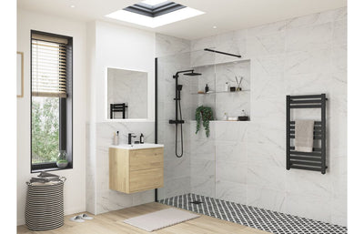 Iconix 900mm Wetroom Panel & Support Bar - Black DIEWP9044