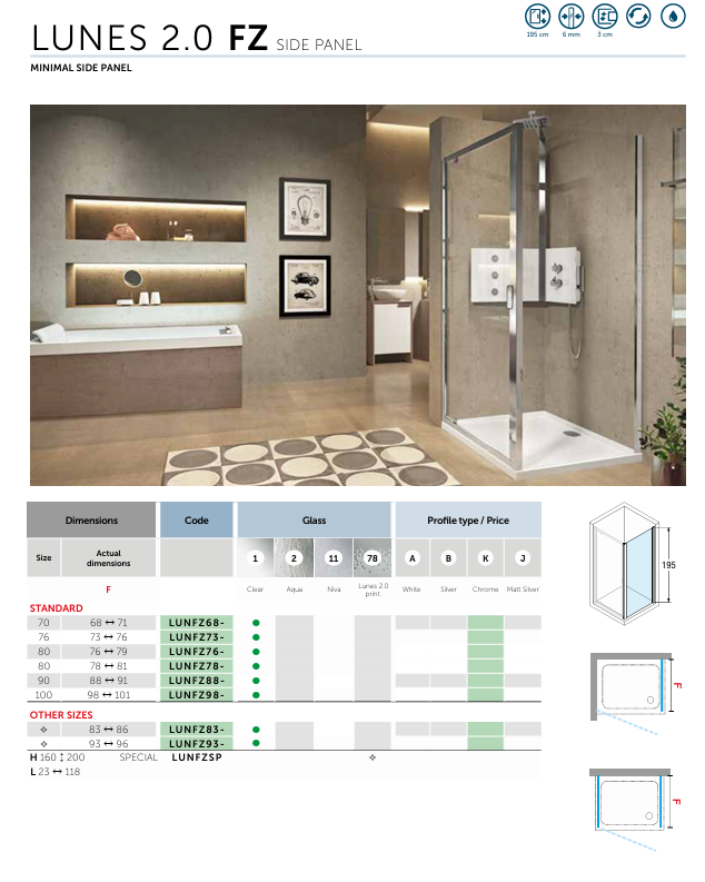 Novellini Lunes 2.0 3P Three Sliding Panel Shower Door In Chrome