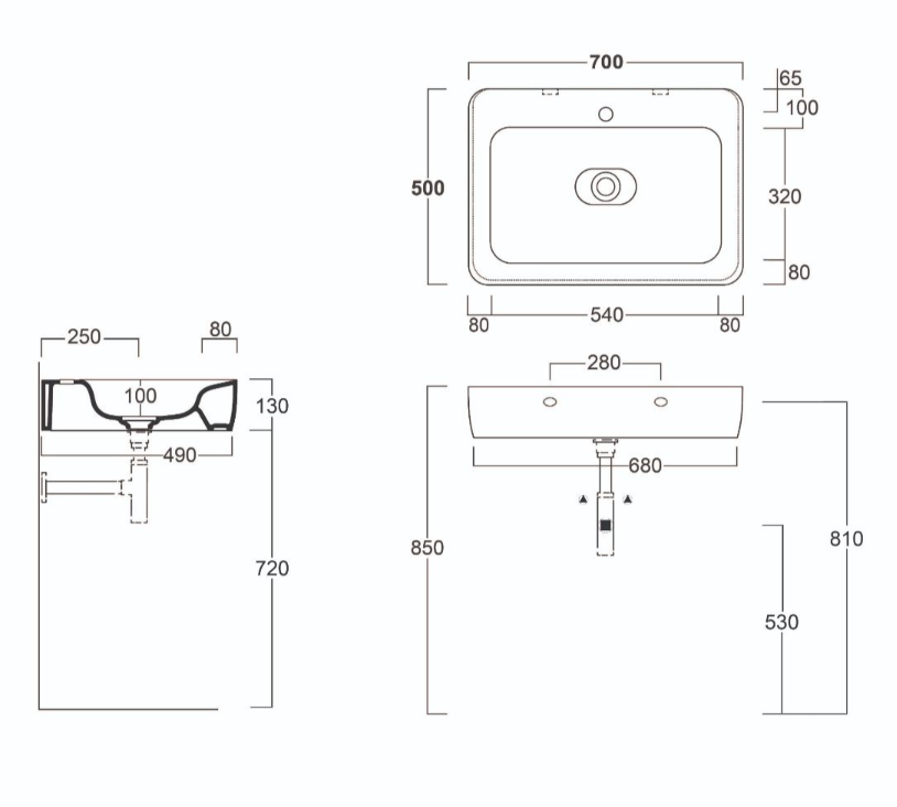 Anna 700mm Grey Wall Hung Basin