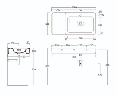 Anna 1000mm White Wall Hung Basin