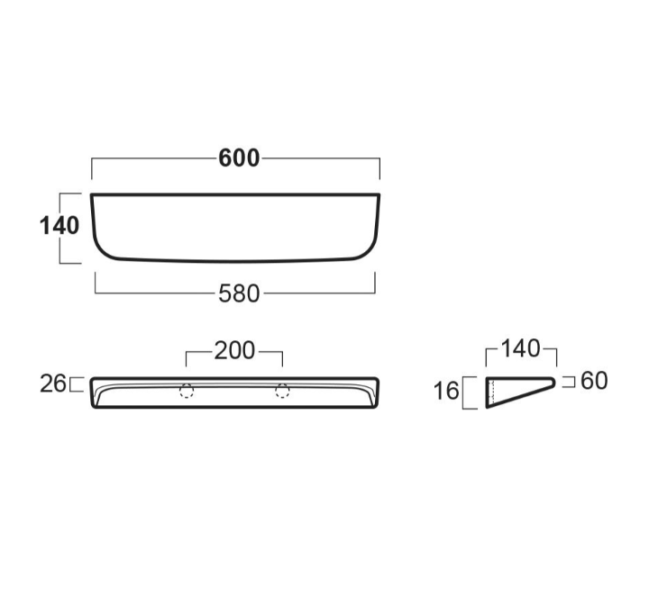 Ruth 600mm Wall Hung Ceramic Shelf
