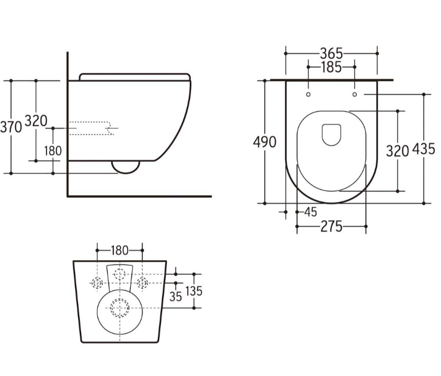 Bella Short Projection Wall Hung Toilet & Soft Close Seat - Black