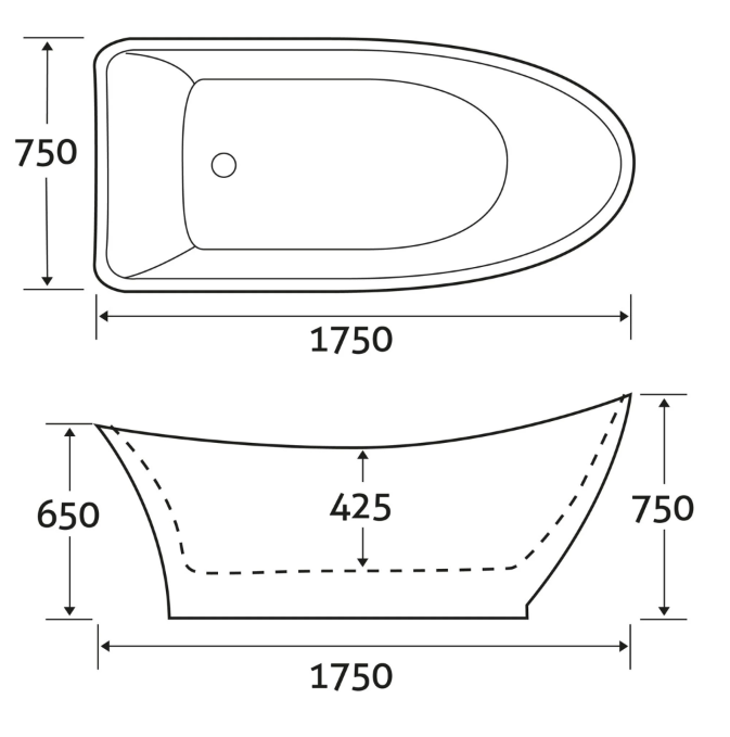 Leo Silver Freestanding Acrylic Bath - 1750x750mm