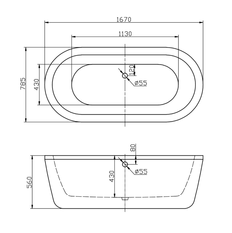 Karen Freestanding Acrylic Bath - 785x1670mm