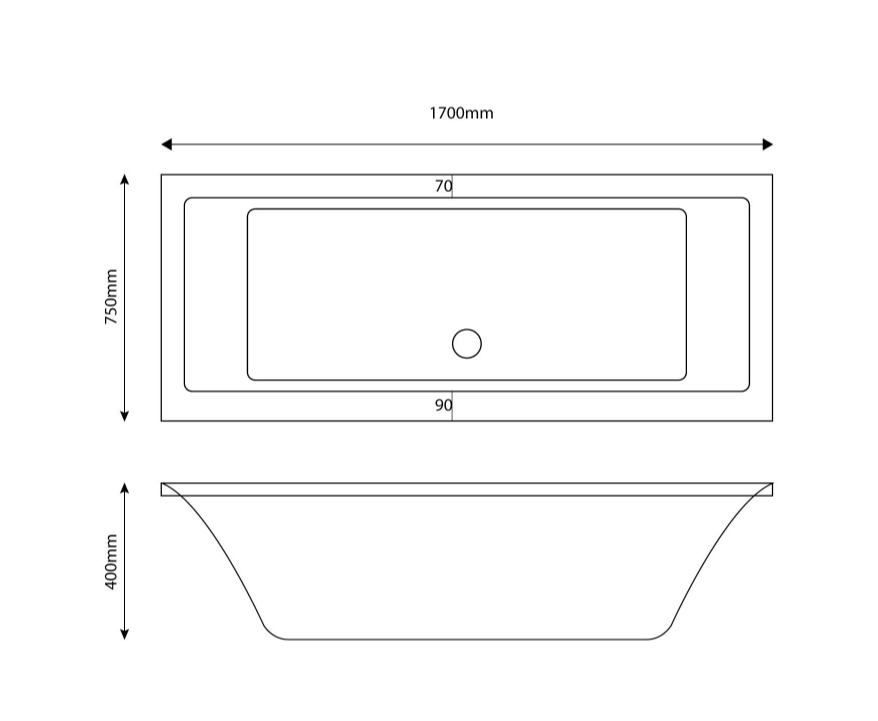 Visage Double Ended Super Strong Reinforced Acrylic Bath - 1700 x 750mm