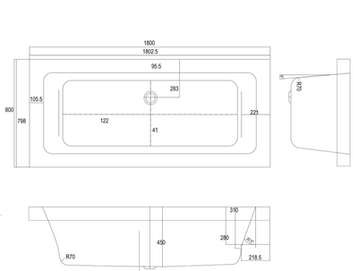 River Double Ended Reinforced Acrylic Bath – 1800 x 800mm