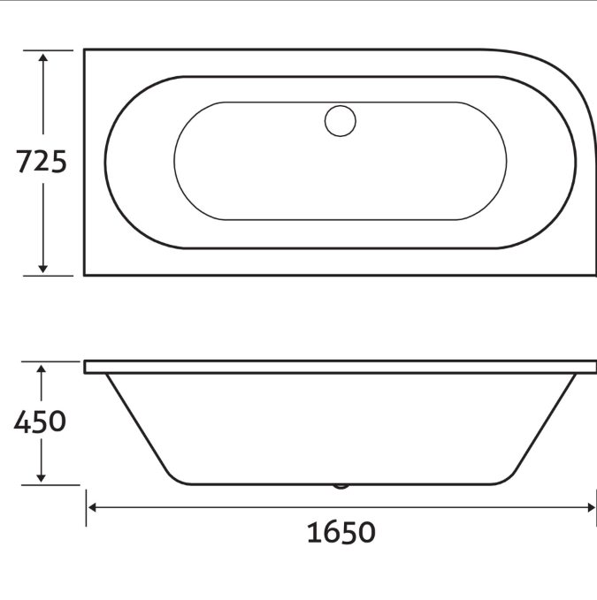 Avos Double-Ended Super Strong Bath Inc Bath Panel - Right-Hand - 725x1650mm