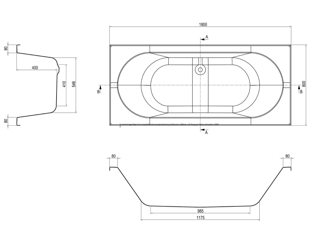 Evolve Double Ended Reinforced Acrylic Bath – 1800 x 800mm