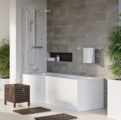 Peace Super Strong Acrylic P-Shape Shower Bath - 1700 x 850mm Left Hand