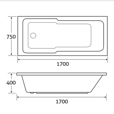 Air Acrylic Shower Bath - 1700x750mm