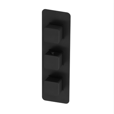 Marge Square Triple Control Concealed Thermostatic Shower Valve With Triple Outlet - Matt Black N24
