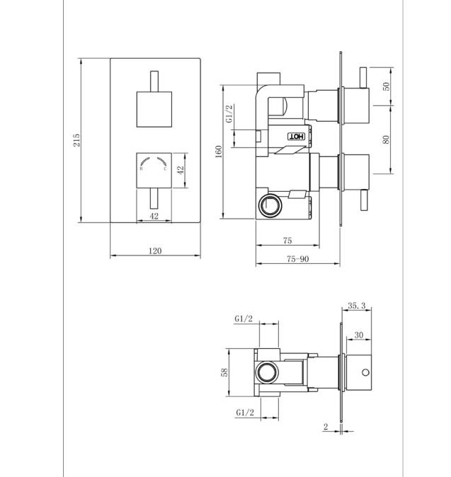 Arkansas Single Outlet Concealed Valve & Square Slide Rail Kit