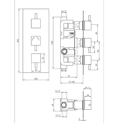 Arkansas Double Outlet Concealed Valve with Square Shower Head & Slide Rail Kit