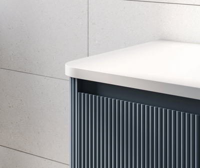Jack 800mm Ribbed Floorstanding Vanity Unit with Drawers in Blue with White Worktop N23