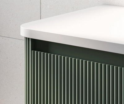 Jack 600mm Ribbed Floorstanding Vanity Unit with Doors in Green with White Worktop N23