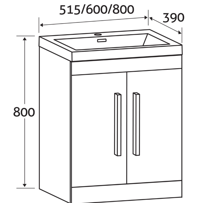 Veto 800mm Floor Standing Vanity Unit Light Elm With White Glass Basin