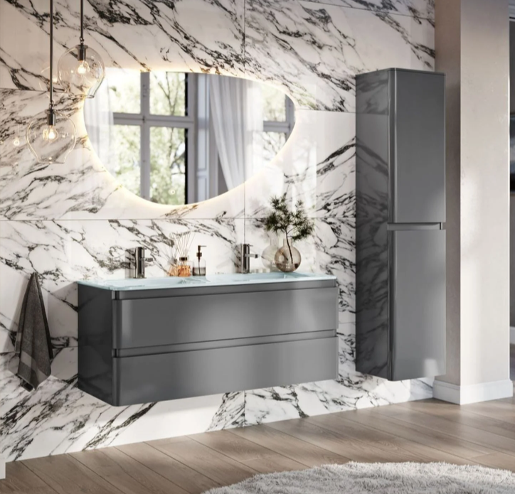 Nancy 1200mm Wall Hung Vanity Unit with Opal Glass Basin in Titanium Grey