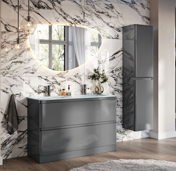 Nancy 1200mm Floor Standing Vanity Unit with Opal Glass Basin in Titanium Grey