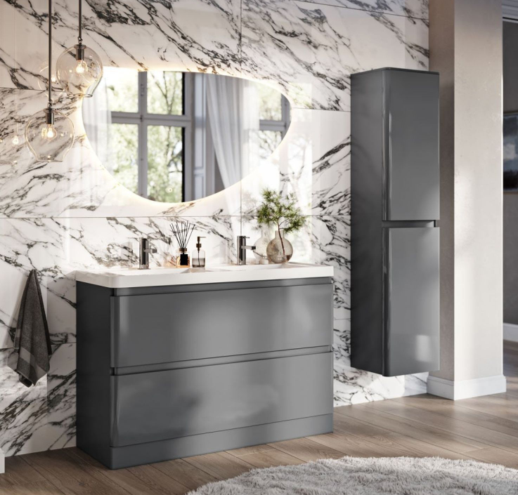 Nancy 1200mm Floor Standing Vanity Unit with Resin Basin in Titanium Grey