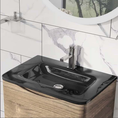 Montana 600mm Wall Hung Vanity Unit in Light Oak & Grey Glass Basin