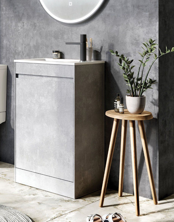 Oscar 545mm Floor Standing Cloakroom Vanity Unit with Resin Basin in Concrete
