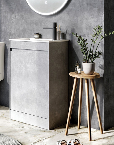 Oscar 545mm Floor Standing Cloakroom Vanity Unit with Resin Basin in Concrete