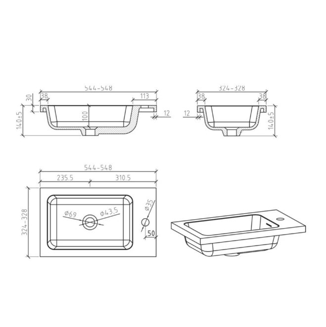 Oscar 545mm Floor Standing Cloakroom Vanity Unit with Resin Basin in Concrete