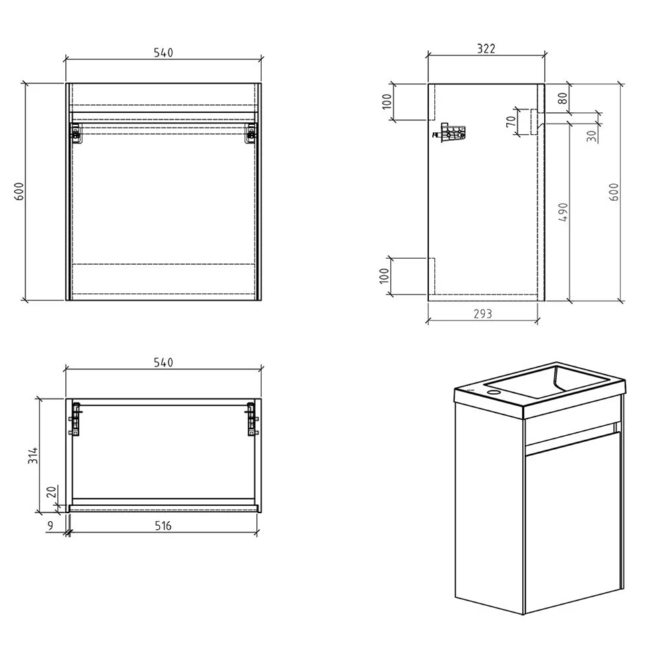 Oscar 545mm Wall Hung Cloakroom Vanity Unit with Resin Basin in Leached Oak