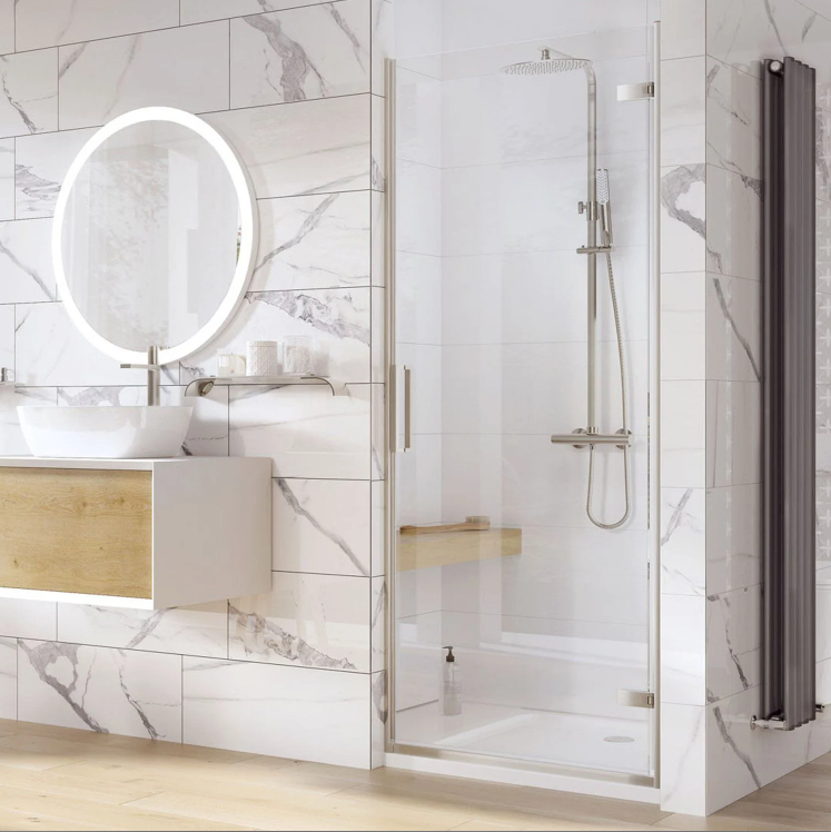 Evelyn 900mm Hinged Shower Door - Brushed Nickel N24
