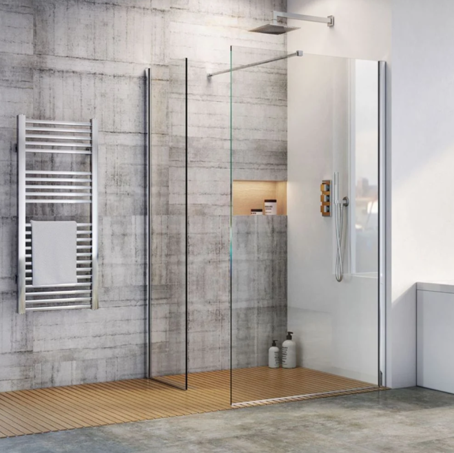 Cubuz Walk-in Fixed Clear Glass & Chrome Shower Screen - 1080mm Shower Tray or Wetroom