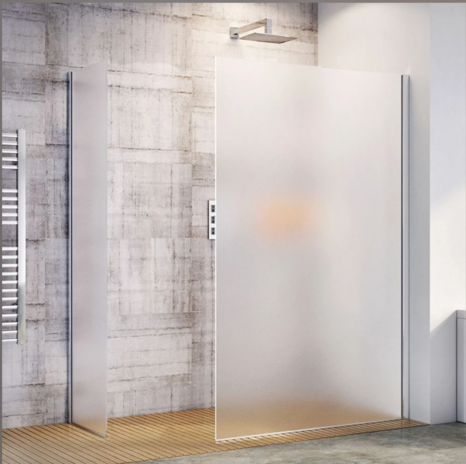 Cubuz Walk-in Fixed Frosted Glass & Chrome Shower Screen - 1180mm Shower Tray or Wetroom